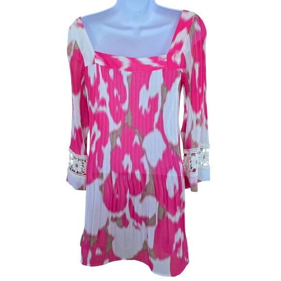 Pleated Floral Top Crochet Details & 3/4 Sleeves boho hippie core fairycore - Picture 2 of 6